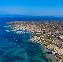 Aegina harbour from above Aegina harbor, sea, Mediterranean atmosphere, clouds, Greek coastline, seascape, απο ψηλα, from above