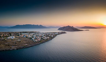 Sunset in Perdika viewing Moni island Greece, Nature, calm, horizon, minimal, pastel, sea, sunset