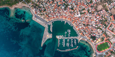 Aegina harbour from above Aegina, Greece, aerial, aerial photography, architecture, blue, city, coastline, drone, harbor, marina, panorama, sea, travel, turquoise, water