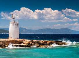 Wild Beauty of the Lighthouse Aegina, Bouza, Greece, clouds, coastline, editorial, landmark, lighthouse, sea, seascape, summer, travel