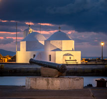 Agios Nikolaos at Dusk Άγιος Νικόλαος, λυκόφως, πανοραμική, Aegina, St Nicholas church, seafront, panorama, harbor, sunset