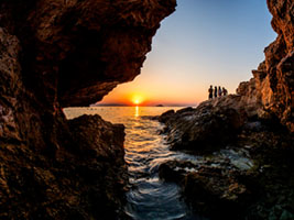 Sunset Through the Rocks Aegina, Greece, Nature, coastline, landscape, rock formation, sea, sea cave, sunset, travel